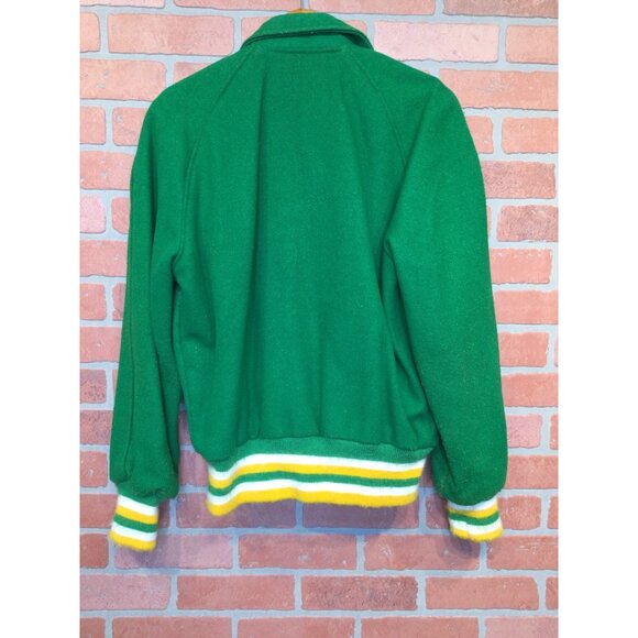 Vintage Hutchers Mens Letterman Jacket Sz M Green Yellow Wool Blend Band C Patch - Picture 4 of 13